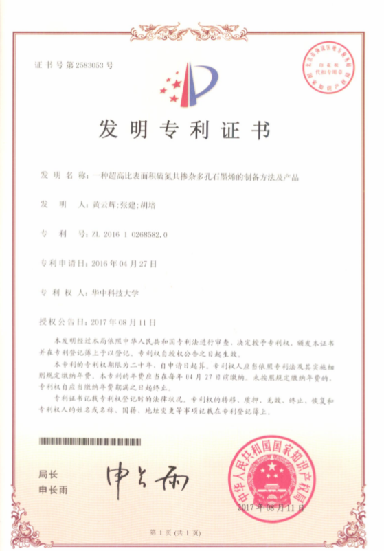8一种超高比表面积硫氮工掺杂多孔石墨烯的制备方法及产品.png